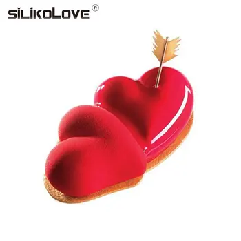 

SILIKOLOVE Double Heart Shape Cake decorating Mold 3d Silicone Molds Baking Tools Mousse Dessert Moulds
