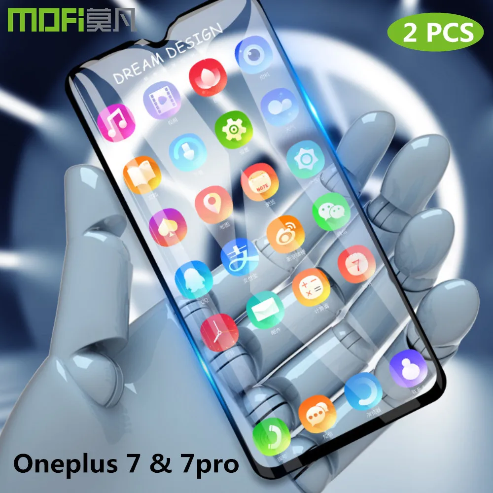 

For Oneplus 7 Tempered Glass for Oneplus 7 pro Film glass MOFi Full Cover Screen Protector Oneplus7 Glass 2 PCS
