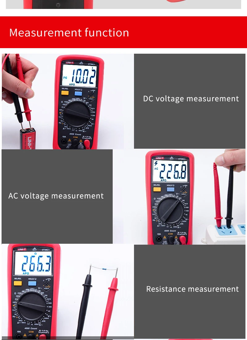 UNI-T UT39C+ цифровой мультиметр Авто Диапазон тест er обновлен от UT39A/UT39C AC DC V/A Ом/температура/частота/HFE/NCV тест