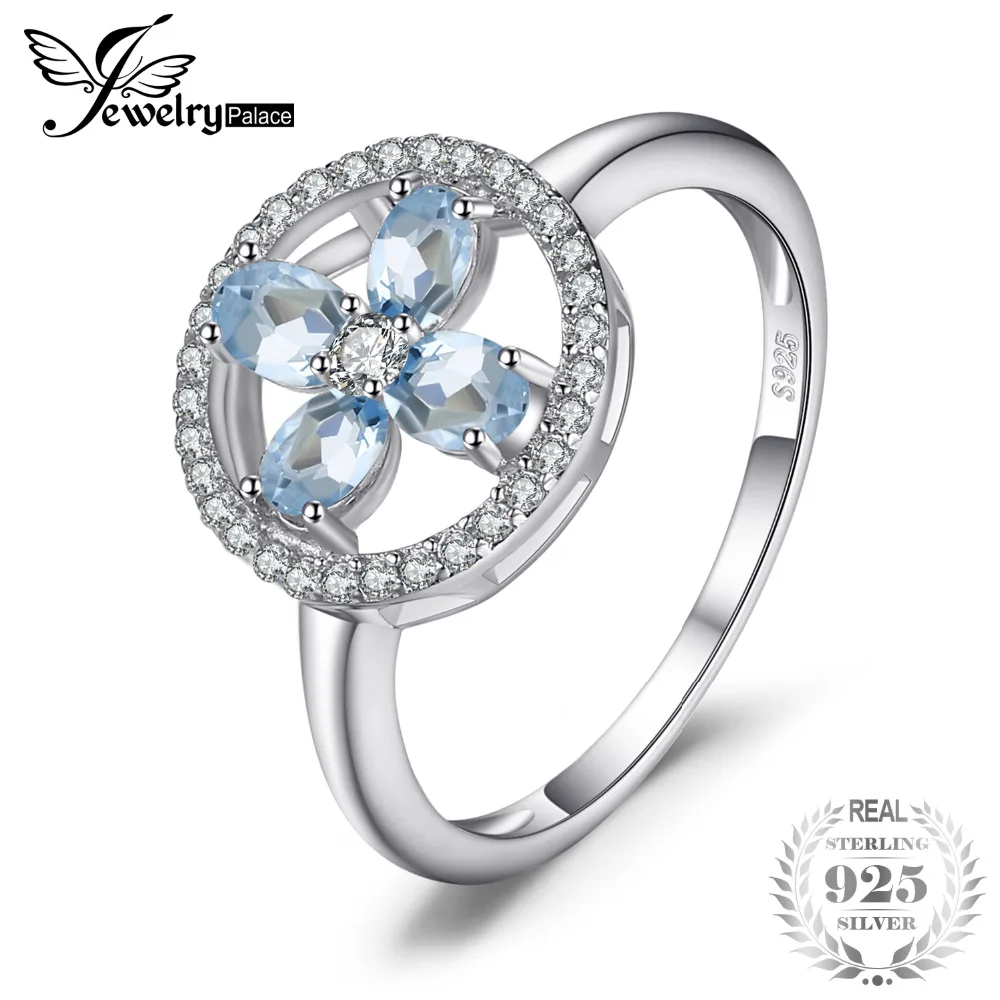 JewelryPalace цветок 0.8ct натуральный Aquamariness кольцо стерлингового серебра 925 Модные