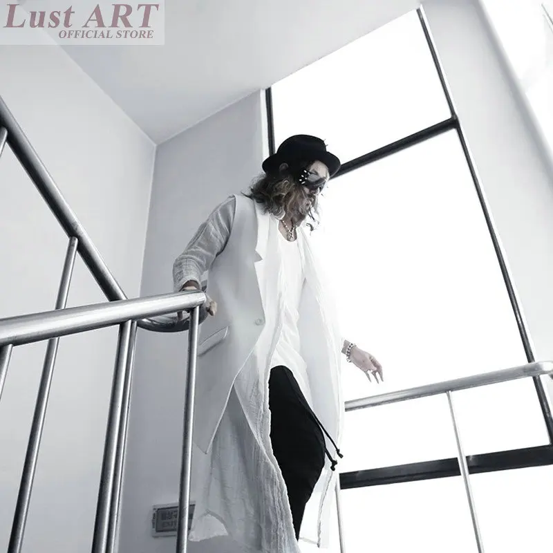 Men sexy fashion extra long vest new design luxury brand long vest men