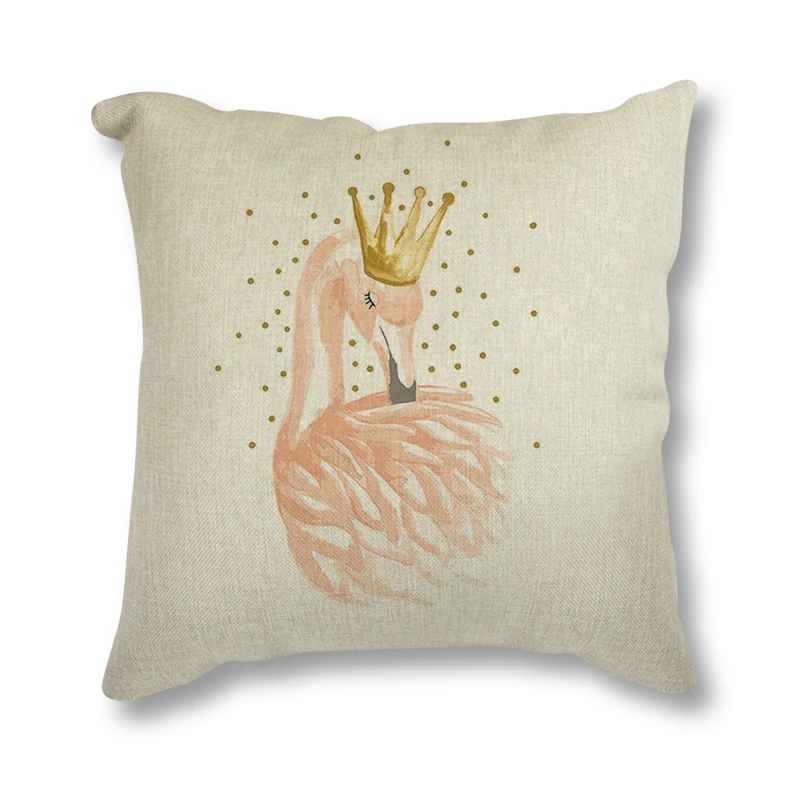 

Nursery Girl Bedroom Decoration Flamingo Feather Printed Decorative Cushion Cover for Sofa Linen Pillowcase Throw Pillow Case