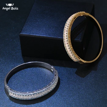 

Luxury Indian Dubai Bridal Wedding Gift Big Cubic Zircon Vintage Baguette Bracelet Bangle Gold Silver Color Jewelry for Women