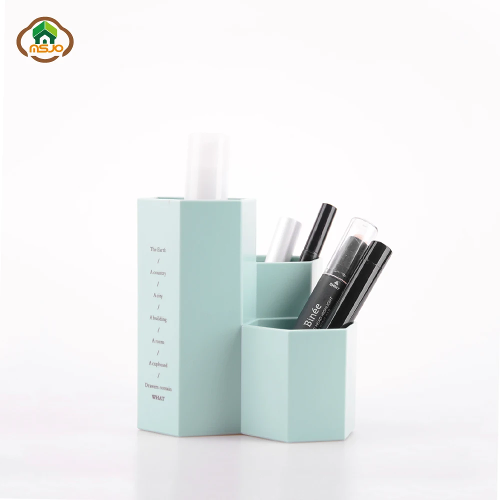 Msjo Makeup Organizer Plastic Makeup Box 3 Lattices Jewelry Cosmetics Brush Storage Box For Office Desk Stationery Organizers