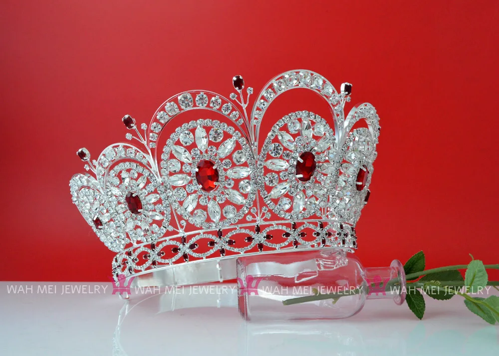 Mo249 высококачественные короны круглые круги красный камень смешивание ручной работы Hairdress регулируемая повязка Miss Universe Pageant Crown
