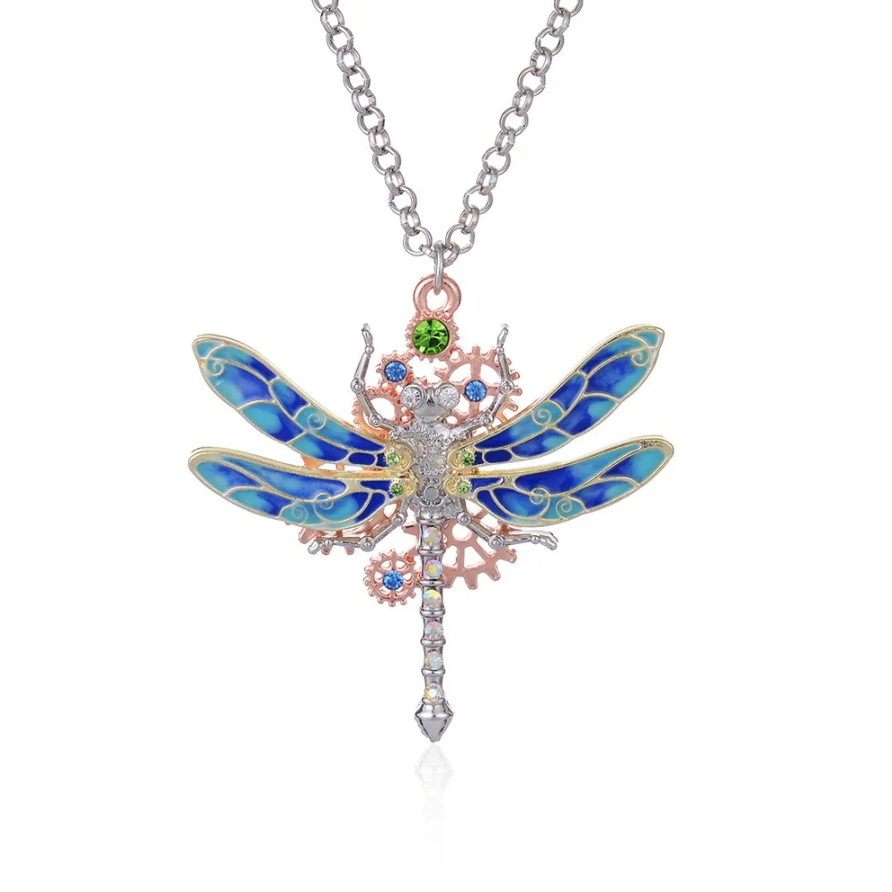 

DoreenBeads Fashion Steampunk Necklace Metal Link Chain Copper Gear Multicolor Rhinestone Dragonfly Pendant Punk Series,1 Piece