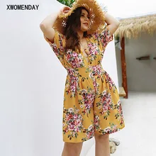 Women Playsuit Plus Size 4XL 2019 Summer Loose Casual V Neck Hollow Out Shorts Wide Leg Boho Floral Print Overssize Playsuit Women Playsuit Plus Size 4XL 2019 Summer Loose Casual V Neck Hollow Out Shorts Wide Leg Boho Floral Print Overssize Playsuit