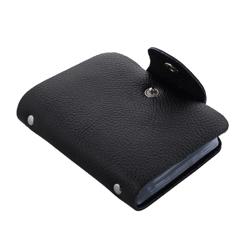 Elegant Genuine Leather Business Card and ID Holder with 26 Card Slots