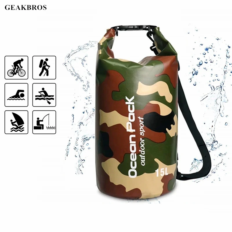 2L/5L/10L/15L/20L Камуфляжный Водонепроницаемый сухой мешок с плечевыми ремнями для