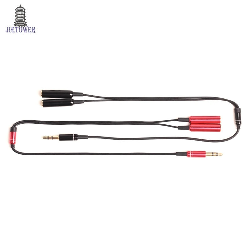 300pcs lot 1 to 2 in 1 3 5mm Jack Aux Audio Cable Male to 2 Female Wire Splitter Y metal Extension Cable for Headphone Car Phone