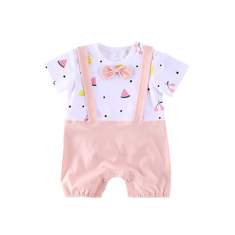 

2018 Summer Baby Boys Gentleman Romper Short Sleeve One-piece Infant Jumpsuit with Suspenders Straps & Bowtie Newborn Clothes