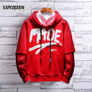 

LUYZJZEN Fashion Hoodie Men Sweatshirts Rapper Hip Hop Hooded Pullover Sweatershirts Hoody Pocket Long Sleeve Patchwork Hot K130