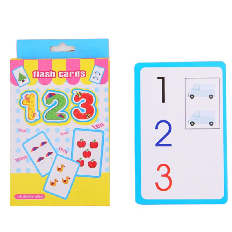 

36X Flash Cards Learn English Word Number Baby Literacy Game Educational Toy Fun