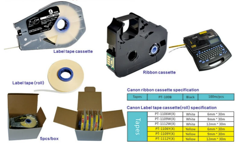 5 шт. 9 мм желтая Этикетка ленты PT-1109Y совместим с Canon электронная наборная машина MK-2500 кабель ID термотрансферный принтер