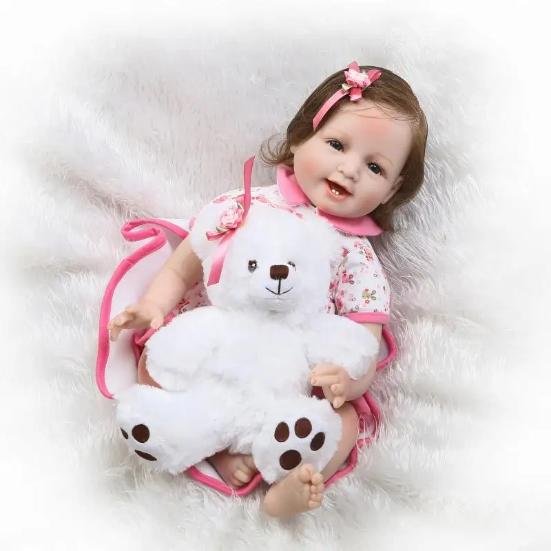 

NPK reborn baby girl dolls toy 22"55cm soft silicone dolls reborn babies alive with large white bear bebes reborn menina bonecas