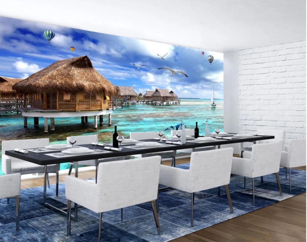カスタム3d写真壁壁画壁紙リビングルームモルディブ海辺風景美しい風景壁紙 Landscape Wallpaper Wallpapers For Living Roommural Wallpaper Aliexpress