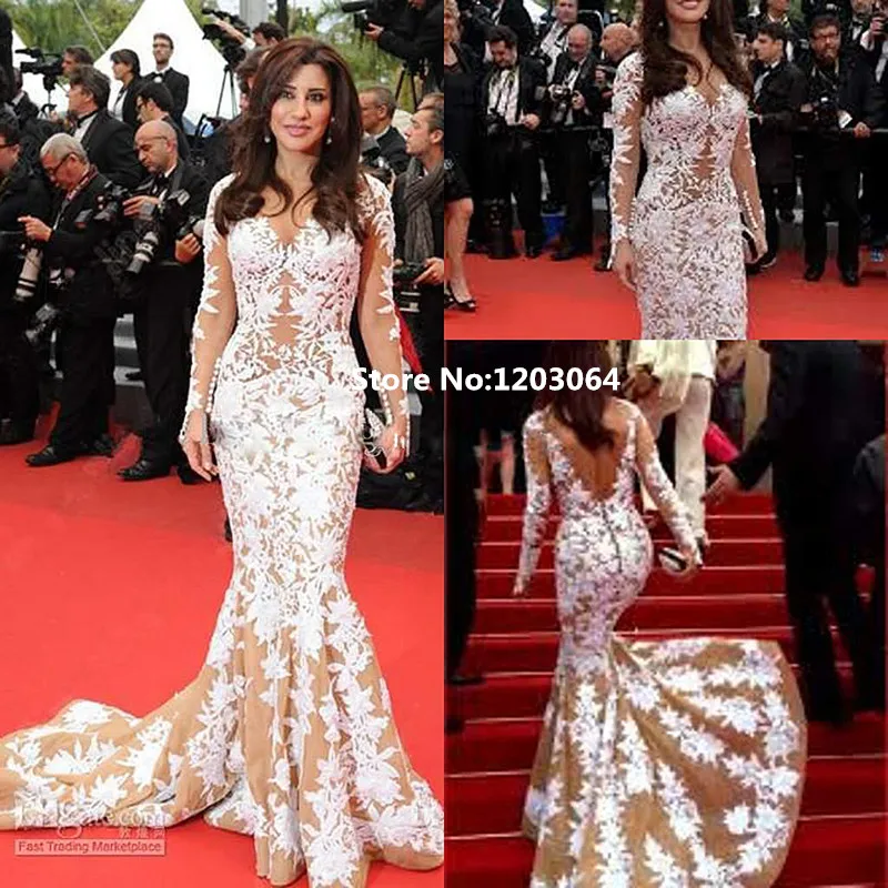Sexy sirène robe jennifer lopez manches longues robe de soirée 2016 new Scoop Neck robe de