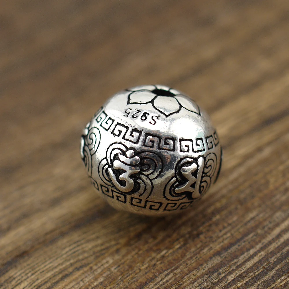 

1pc 925 Sterling Silver Om Mani Padme Hum Lotus Spacer Charm Bead DIY New A2128
