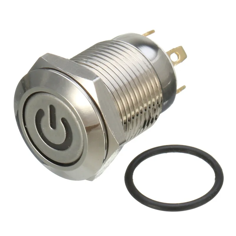

12mm Metal LED Push Button Switch Momentary Self-Locking Start Switch Flat Head Waterproof 4Pins