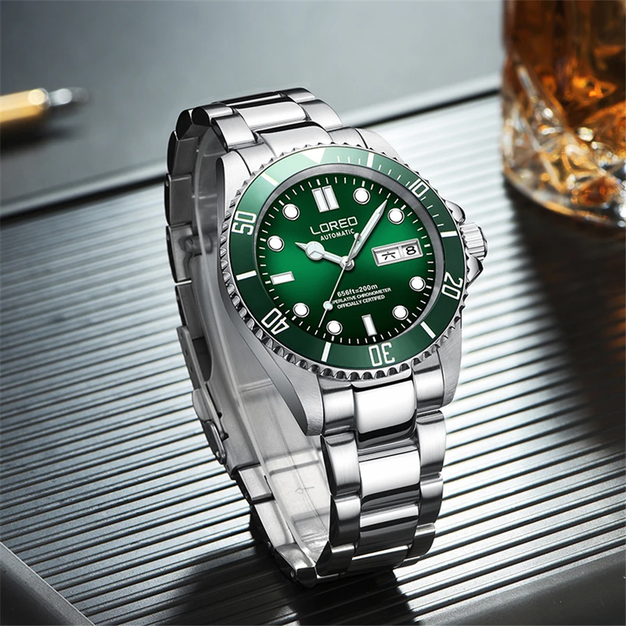 Skup LOREO męska klasyczna seria nurkowa zegarki mechaniczne 200m wodoodporna stal nierdzewna luksusowy zegarek męski Relogio Masculino