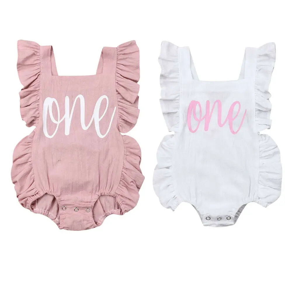 

Pudcoco 2019 Summer One Newborn Infant Baby Girls Bodysuit Clothes Outfit Summer Jumpsuit Casual Playsuit