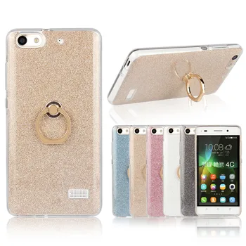 

Holder Silicon Case For Huawei Honor 4C Transparent Soft TPU Metal Ring Glitter Phone Case For Huawei G Play Mini Bling Cover