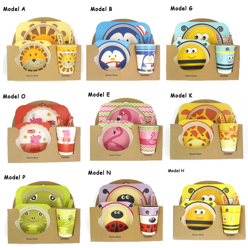 

Environmental Health Bamboo Fiber Cartoon Tableware Child Food Tray Cup and Bowl Children's Cutlery Dinnerware Full set 5pc/set