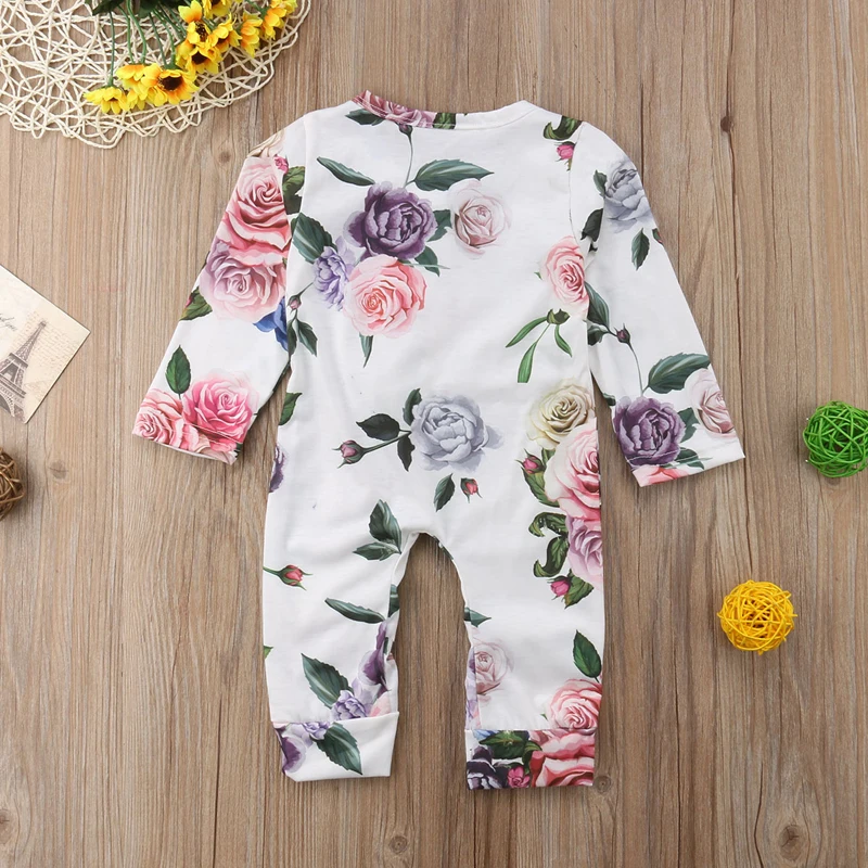 FOCUSNORM для новорожденных девочек цветок хлопка с длинным рукавом ползунки длинные брюки Детские комбинезоны одежда От 0 до 2 лет