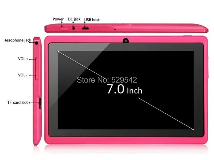 DHL 20 шт./лот 7 дюймов Q88 A33 4 ядра Tablet PC 512 МБ/8 ГБ Android 4.4.2 WIFI Двойная камера