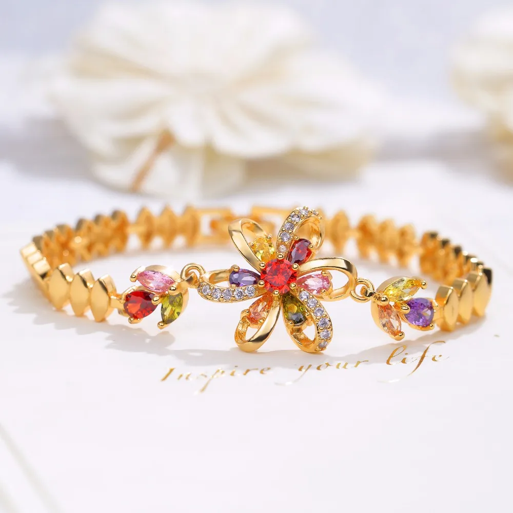 

2018 New Fashion Copper Charm Bracelets Beautiful Flower Inlaid Zircon Bracelet For Women And Girlfriend Gift No.QLSL006