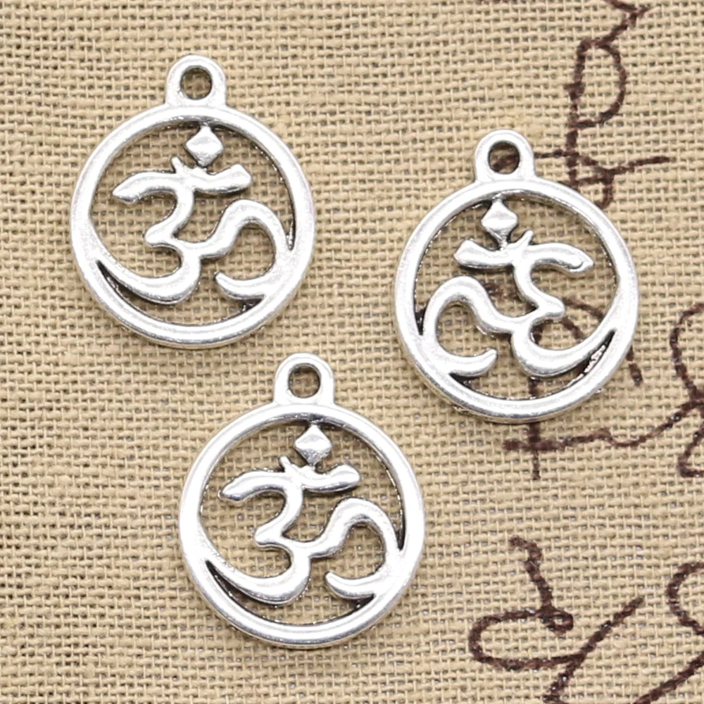 15pcs Charms Circle Yoga Om 18x20mm Antique Silver Color Plated