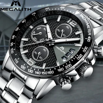 

MEGALITH Men Watch Fashion LuxuryWaterproof Chronograph Date Watch Men Classic Stainless Steel Strap Quartz Wrist Watch