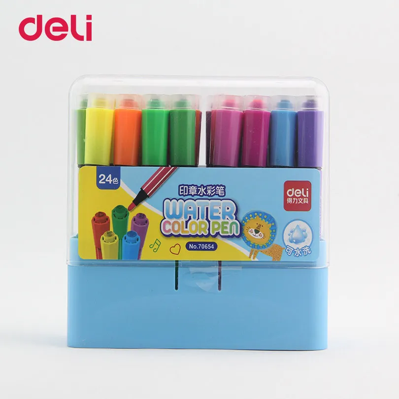 Conjunto de Cores Cor de Água Deli Miúdo Bonito Desenho Canetas Crianças Selo Caneta Aquarela Lavável Graffiti Art Pintura Marcador 24 3 de água Conjunto de Cores Crianças Selo