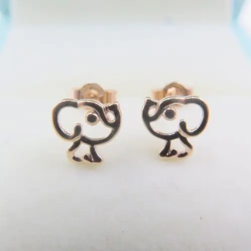 

New Pure 18K Rose Gold Stud Earrings 8mm Lovely Dog Stud Earrings
