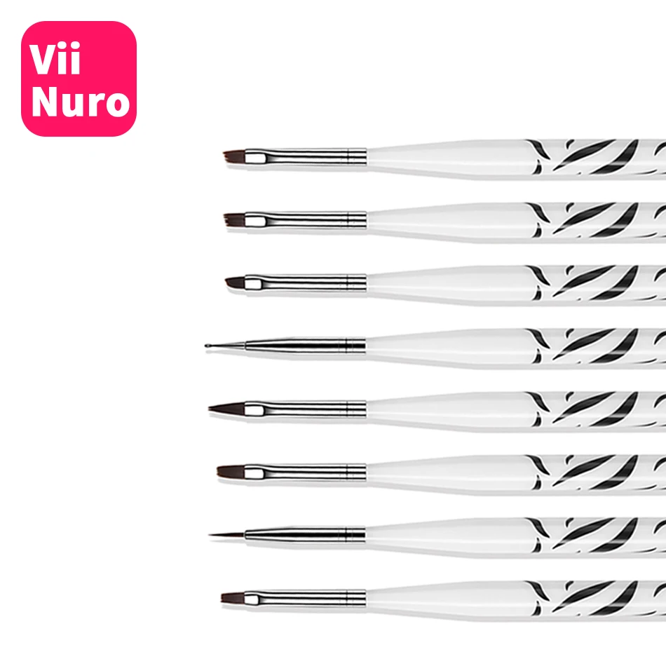 

ViiNuro 8Pcs/Set Nail Art Brush Rhinestone Handle Uv Gel Polish Nails Tips Dotting Lining Painting Pen Manicure Gradient Brushe