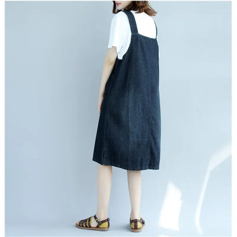 2019 Fashion New Midi Denim Summer Dresses For Women Spaghetti Strap Jeans Dress Sleeveless Big Size Casual Dress vestidos f546