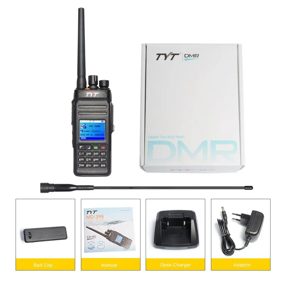 TYT MD398 Цифровой Walkie Talkie DMR 10 Вт передачи Мощность UHF 400-470 мГц Водонепроницаемый IP67 пыле ham двухстороннее Радио переговорные