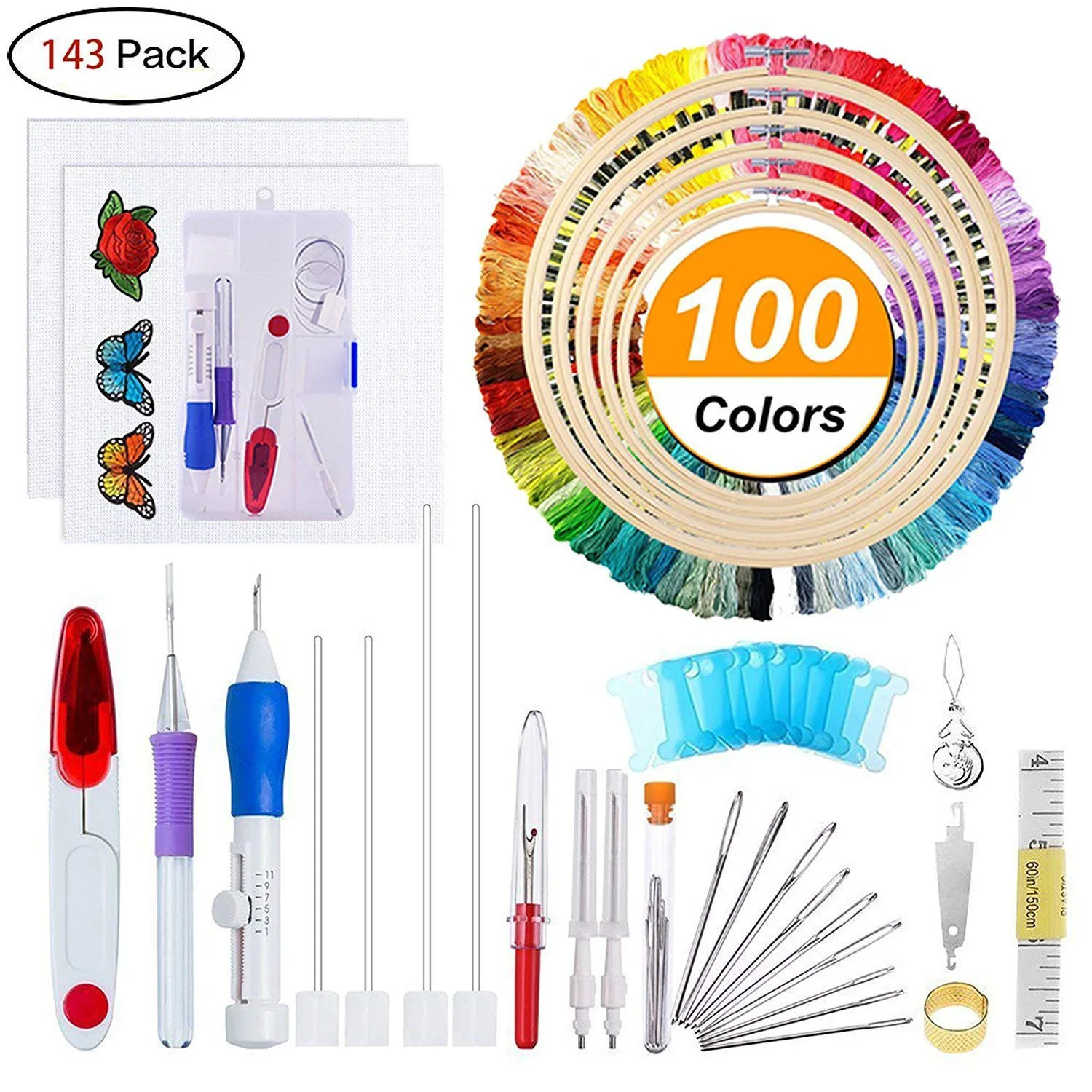 

Embroidery Starter Kit Full Set-Magic Embroidery Pen Punch Needle,Hoops,Threads,Stitching Punch Pen Set Craft Tool for Beginner