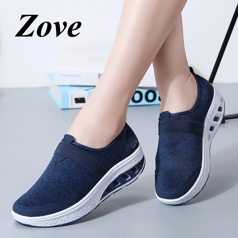 

ZOVE Women Sneakers Shoes 2019 Summer Flat Platform Shoes Woman Breathable Mesh Walking Shoes Casual Slip On Loafers Ladies Shoe