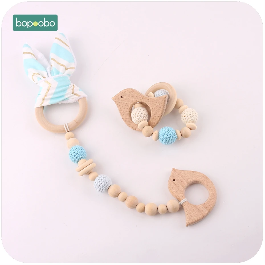 Bopobo детская погремушка 2 шт. хлопок кролик ухо Прорезыватель Браслет набор может жевать игрушки для новорожденных крючком бусины коляска игрушка