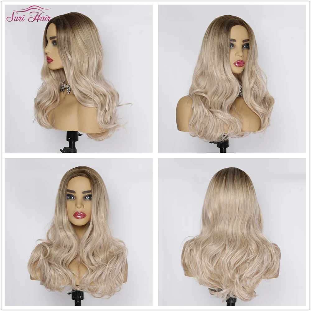 Suri Hair, Женские синтетические парики, длинные волнистые парики, 3 цвета, для косплея, Омбре, коричневый, пепельный, блондин, смешанные парики, 130% плотность, средний размер