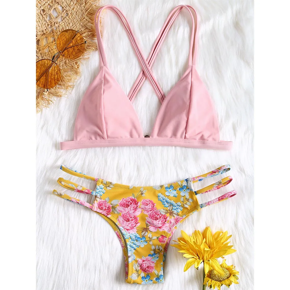 ZAFUL Crisscross Bikini Ladder Cut Bottoms Bikini Set ...