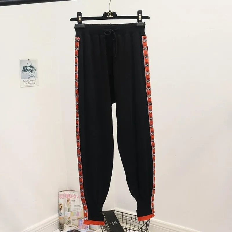 Runway 2 Piece Set Fashion Women's Suit 2018 New Knitting Bees Stripes Sleeveless Crop Top Tank Harem Pants Suit TracksuitJJ-053 Women's Sets