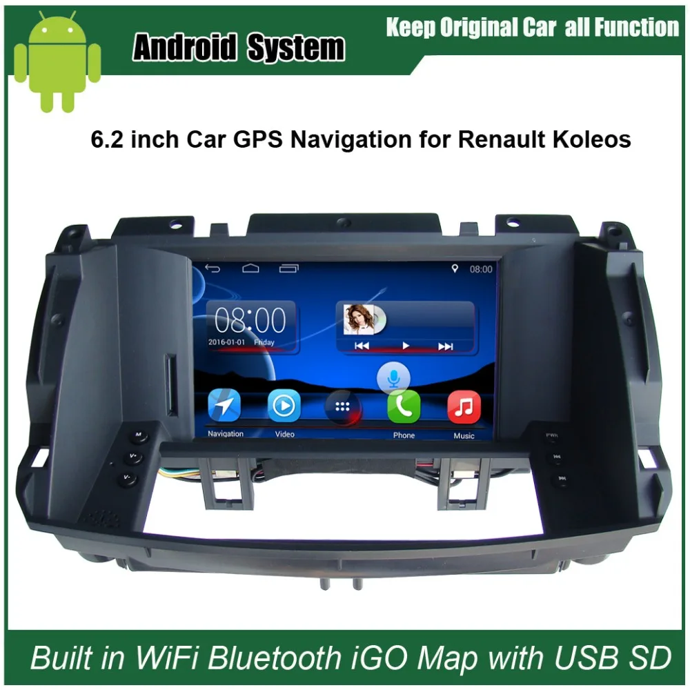 6.2 palcový Android Car GPS navigace pro Renault Koleos 2009-2014 Car video přehrávač WiFi Bluetooth Mirror-odkaz