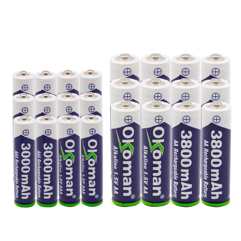 Okoman 1 5 V AAA 3000mAh Щелочная аккумуляторная батарея + 3800 mAh AA щелочная для светодиодная