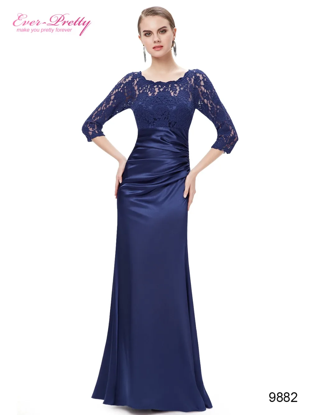 

HE09882BK 2014 New Elegant 3/4 Sleeve Lace Women's Long Black Long Formal Evening Dress