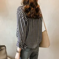 New Women Shirt Clothes Ladies Chic Striped Blouse Spring Summer Long Sleeve Turn Down Collar Casual Fashion Girls Top H9017 2