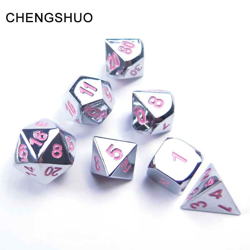 

Chengshuo dice dnd set metal polyhedral rpg dungeons dragon product d20 10 12 silver table game Zinc alloy digital dice pattern