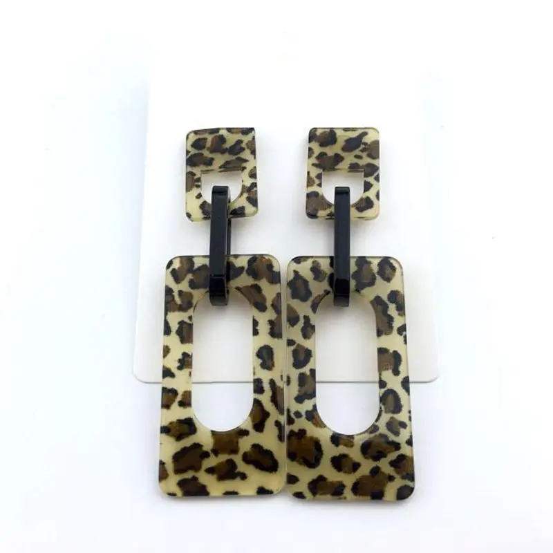 

Fashion Vintage Jewelry Acrylic Geometric Leopard Long Hollow Women Earrings