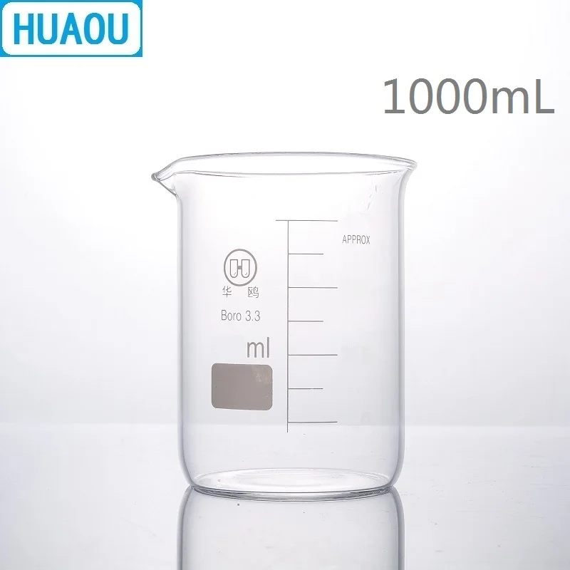 Стеклянная Мензурка HUAOU 1000 мл низкая форма боросиликат 3 стекло с градиентом и